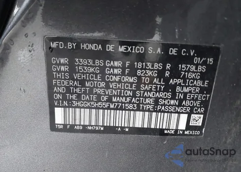 2015 Honda Fit Lx from USA, damaged, VIN 3HGGK5H55FM771583